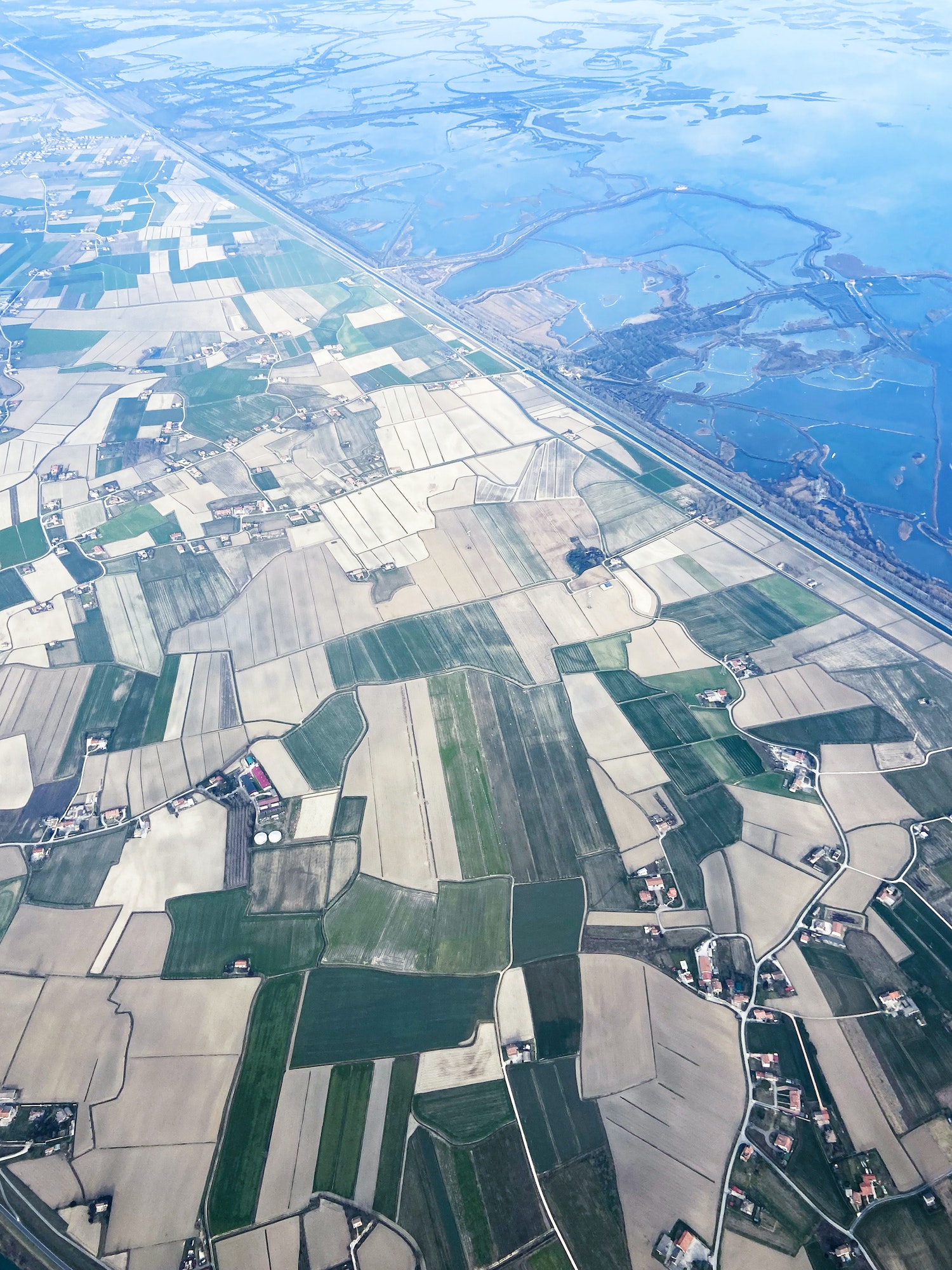 aerial view of fields and plots near Venice city